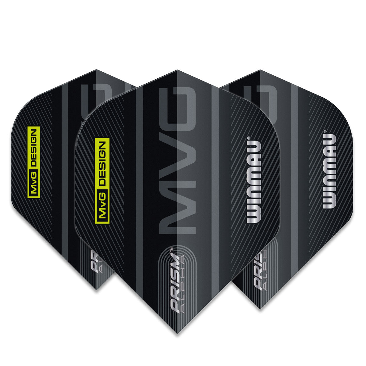 Prism Alpha MVG Logo Black and Grey Standard Dart Flights by Winmau