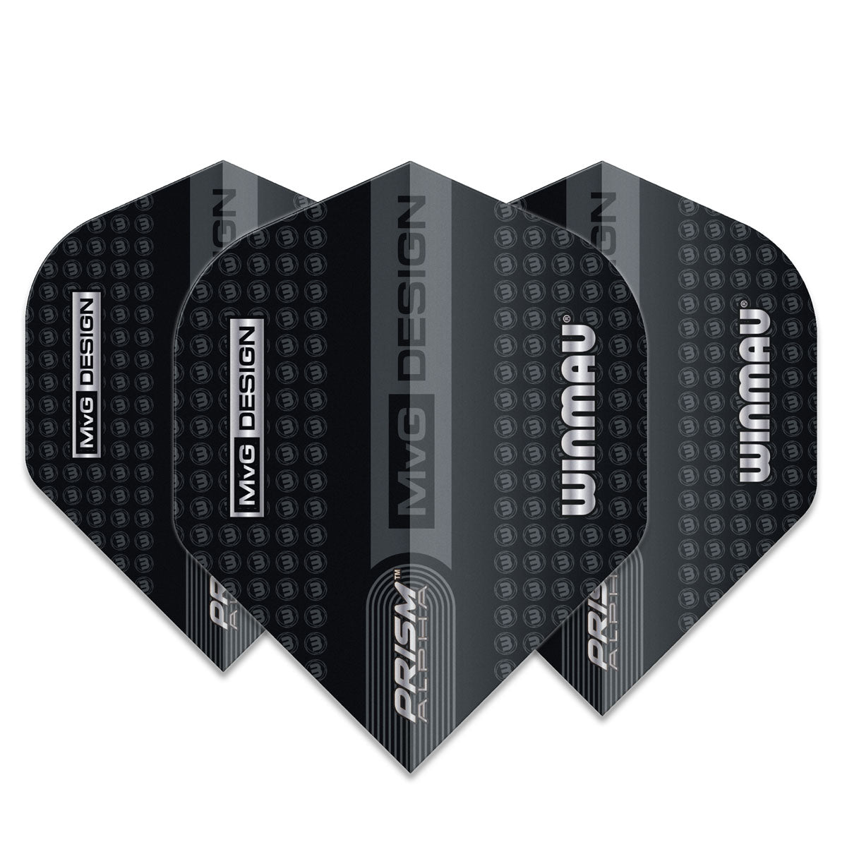 Prism Alpha MVG Winmau Logo Black and Grey Standard Dart Flights by Winmau