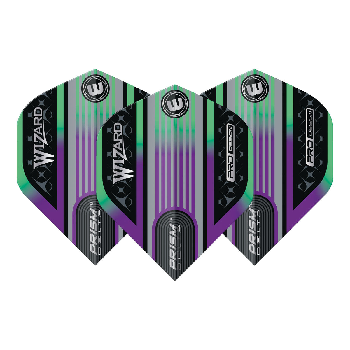 Prism Delta Wizard Rainbow and Silver Standard Dart Flights by Winmau
