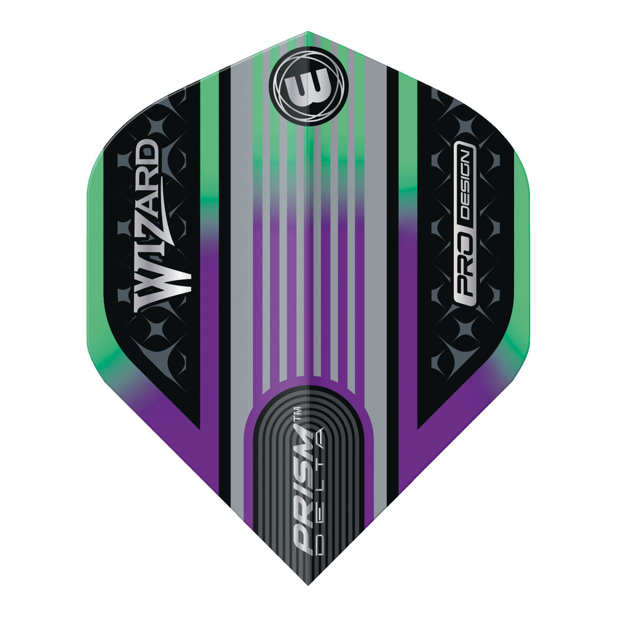 Prism Delta Wizard Rainbow and Silver Standard Dart Flights by Winmau