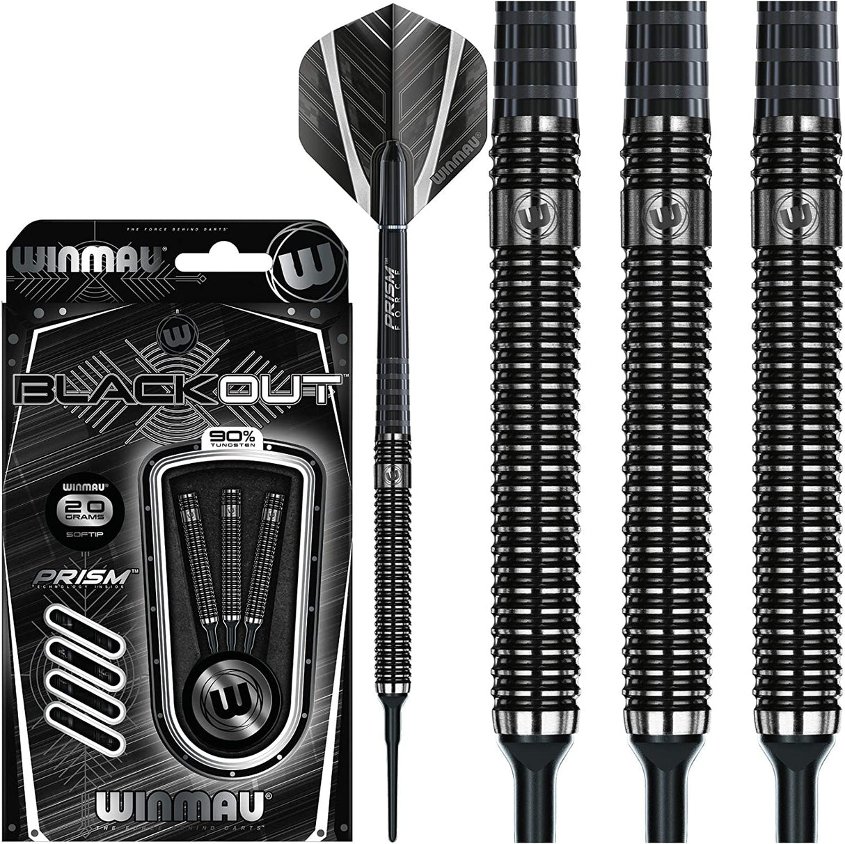 Winmau Blackout 90% Tungsten Soft Tip Darts - Straight Barrel