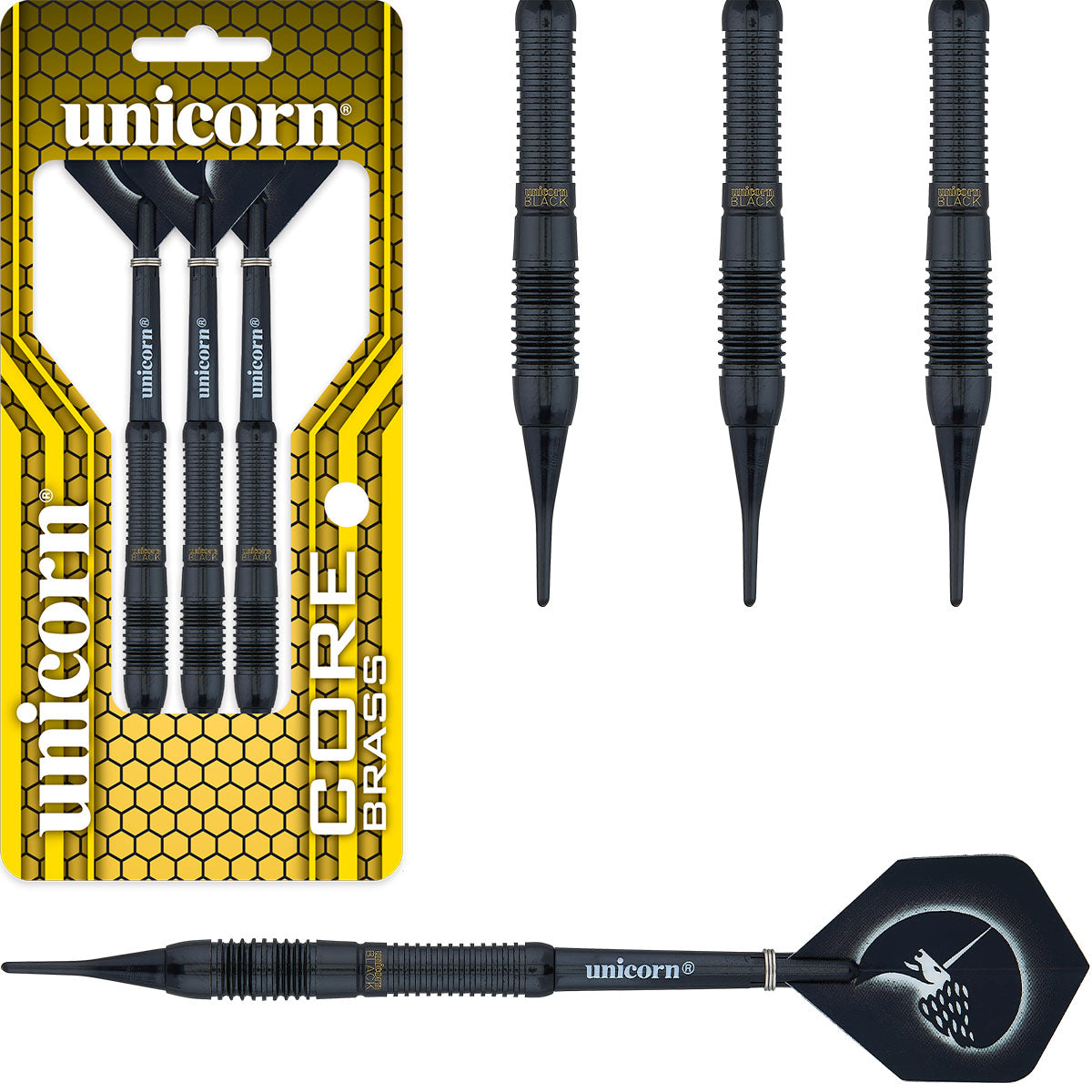 Core Black Brass Style 2 Soft Tip Darts by Unicorn