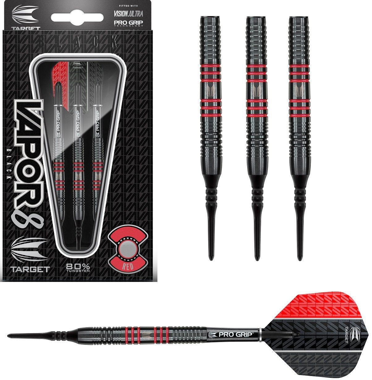 Vapor 8 Black with Red Rings Soft Tip Darts by Target - Vapor8 â Double Top Darts