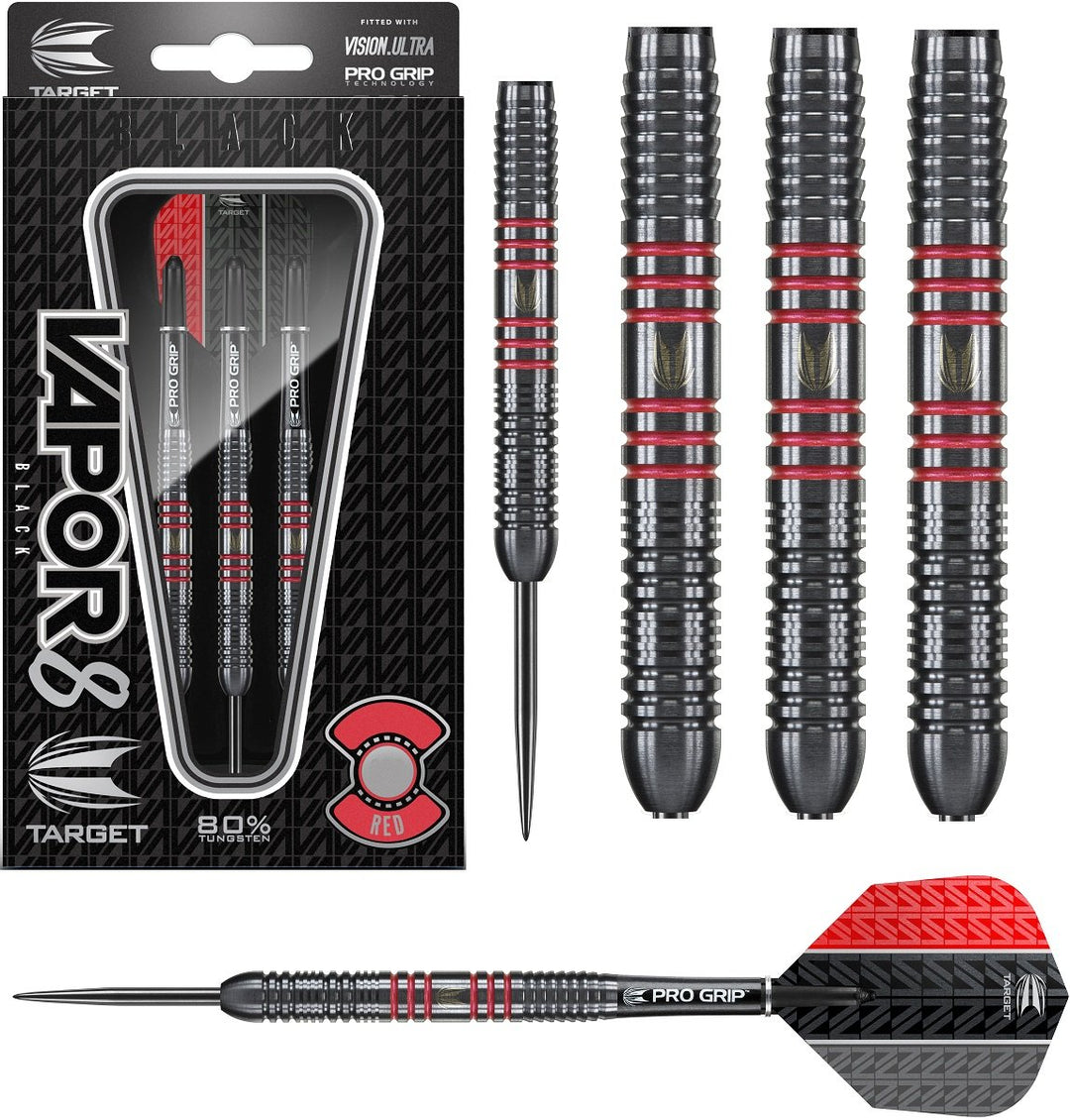 Vapor 8 Black with Red Rings Steel Tip Darts by Target - Vapor8