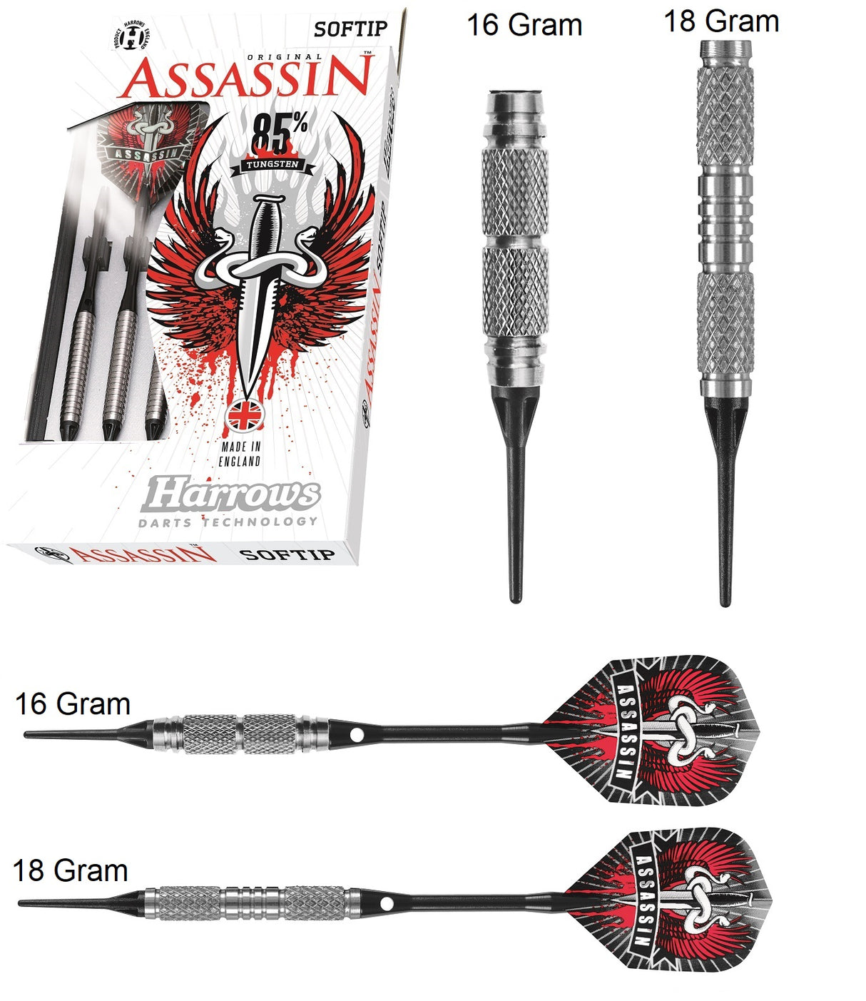Harrows Assassin 85% Tungsten K2 Soft Tip Darts