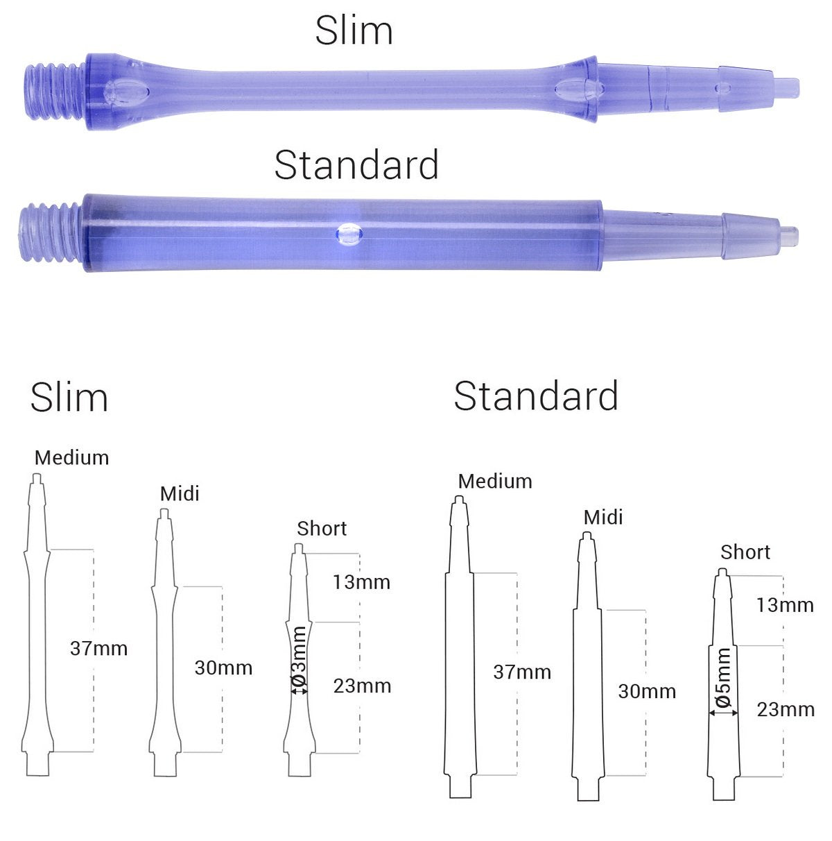 Harrows CLIC Blue System Dart Stems Shafts main product image showing the stems, packaging, and included contents