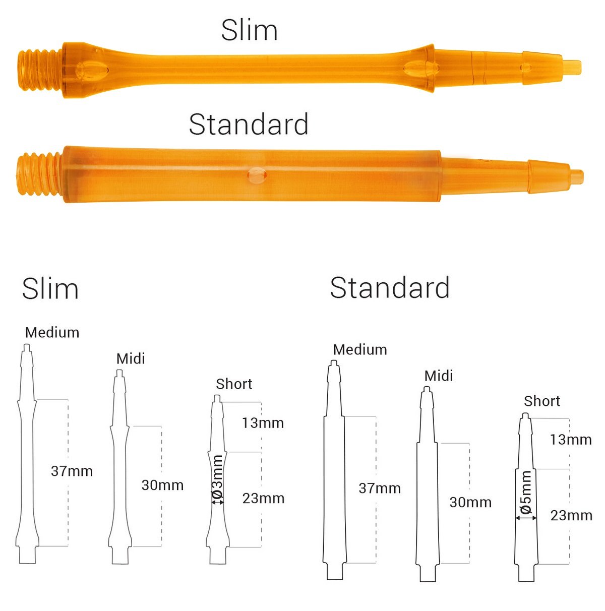 Harrows CLIC Orange System Dart Stems Shafts main product image showing the stems, packaging, and included contents