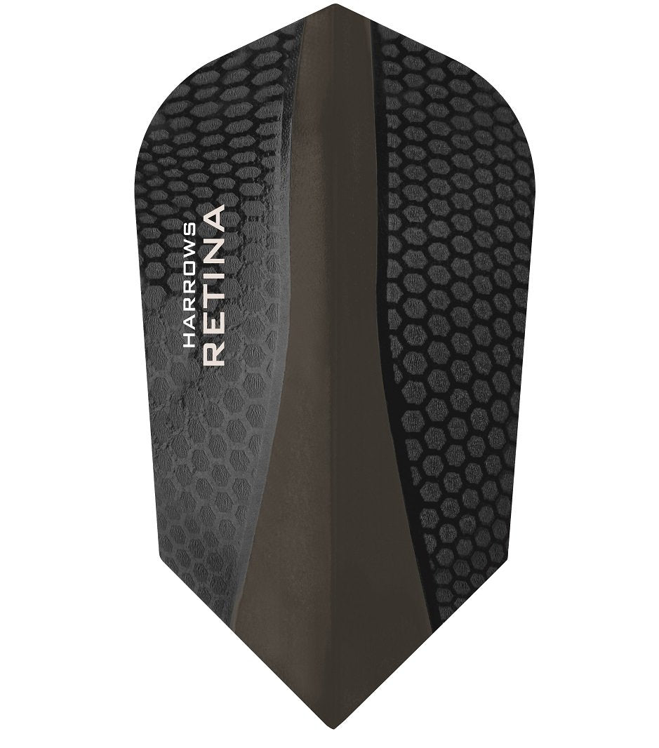 Harrows Retina Slim Black Dart Flights main product image showing the flight design and product contents