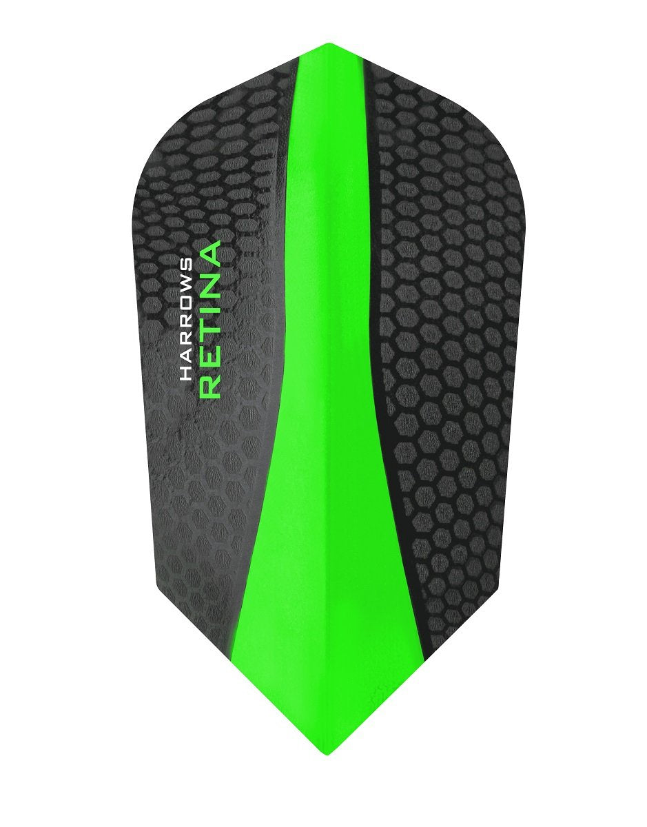 Harrows Retina Slim Green Dart Flights main product image showing the flight design and product contents