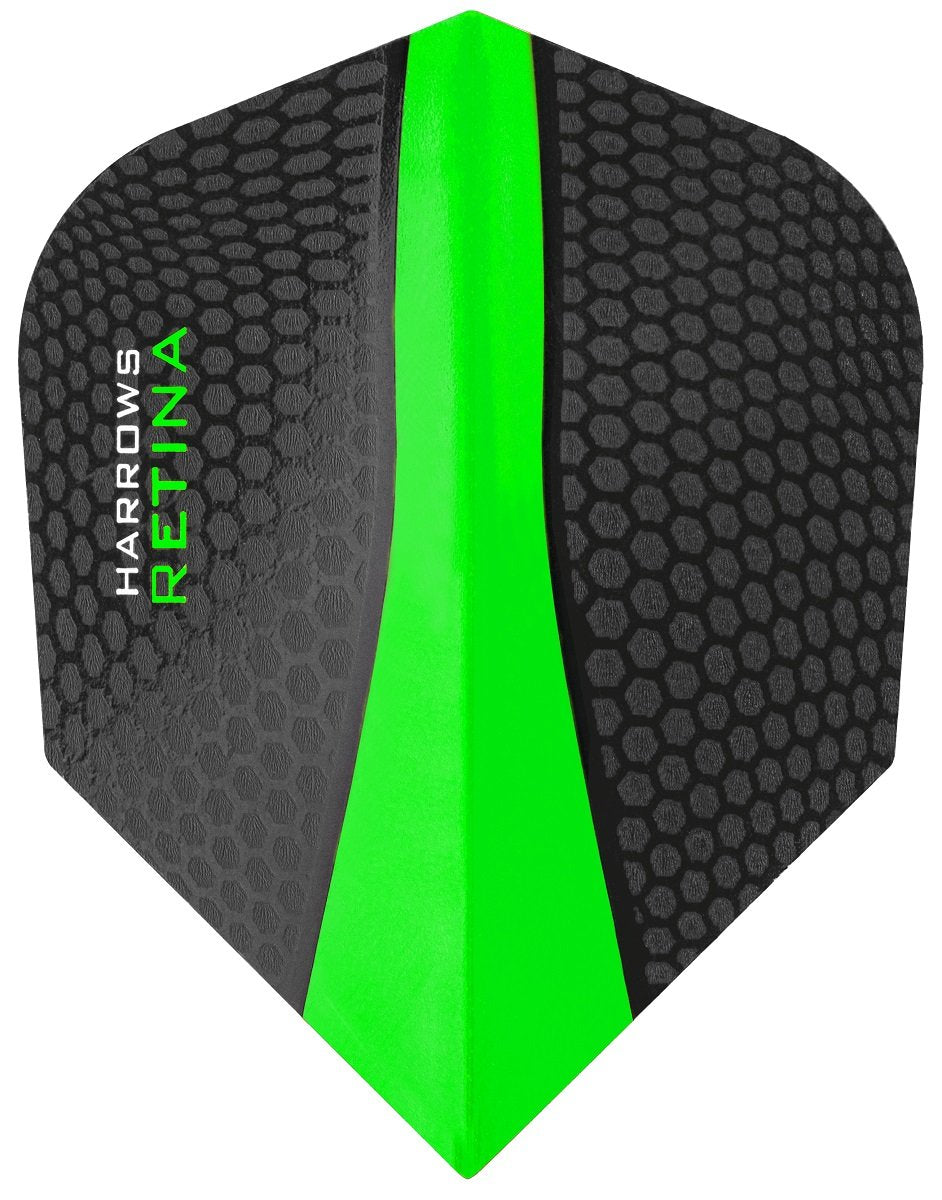 Harrows Retina Standard Green Dart Flights main product image showing the flight design and product contents