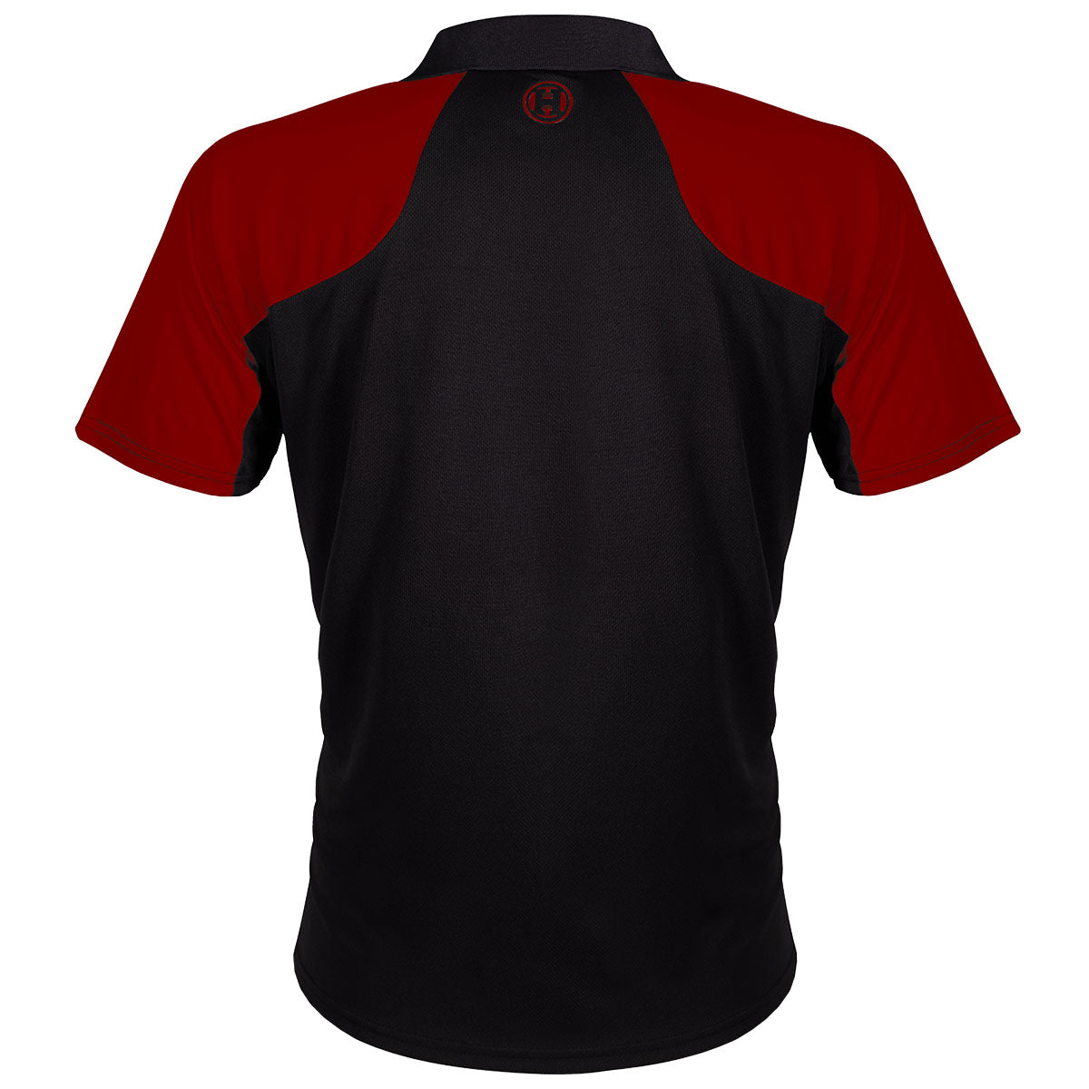 Harrows Vivid Deep Red and Black Dart Shirt rear view image showing the back design and shirt styling