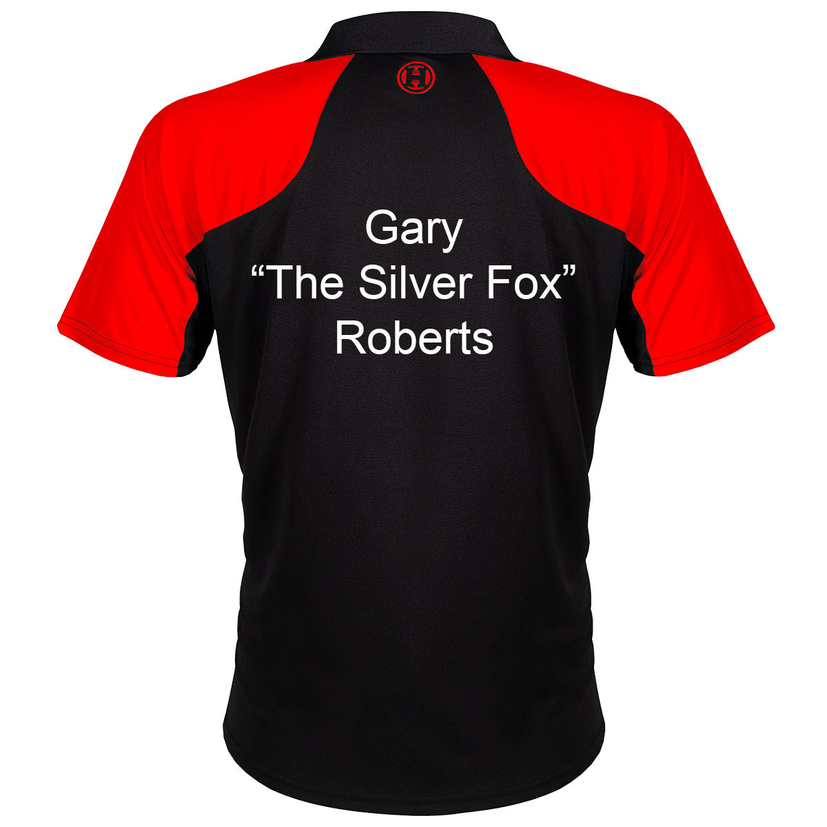 Harrows Vivid Fire Red and Black Dart Shirt example image showing a personalised shirt with custom name and printed details displayed on the garment.