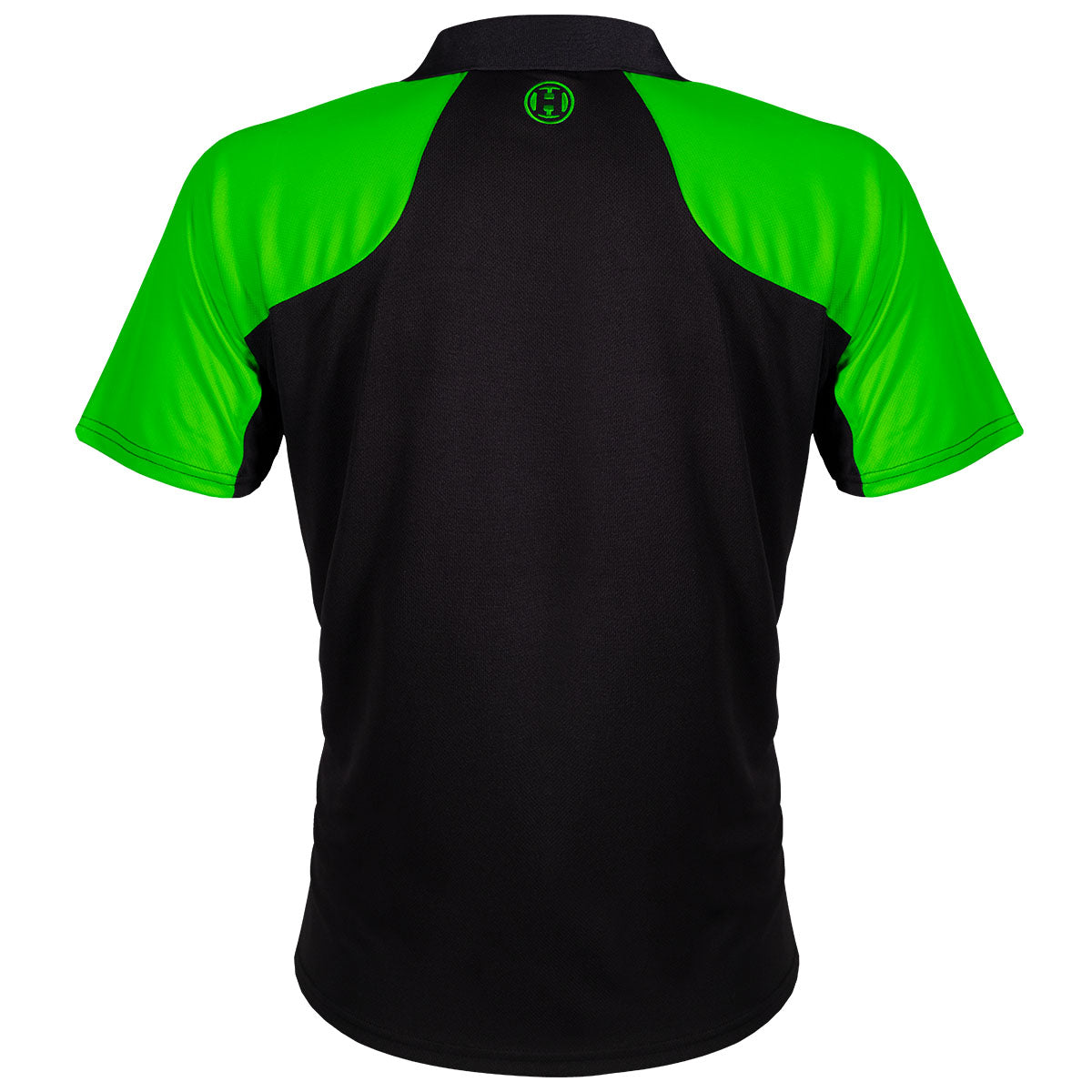 Harrows Vivid Green and Black Dart Shirt rear view image showing the back design and shirt styling