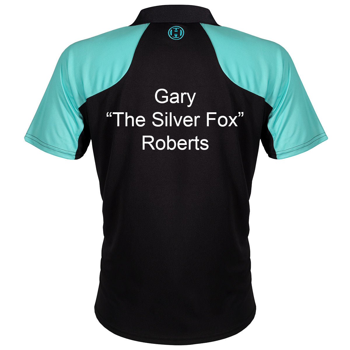 Harrows Vivid Jade and Black Dart Shirt example image showing a personalised shirt with custom name and printed details displayed on the garment.