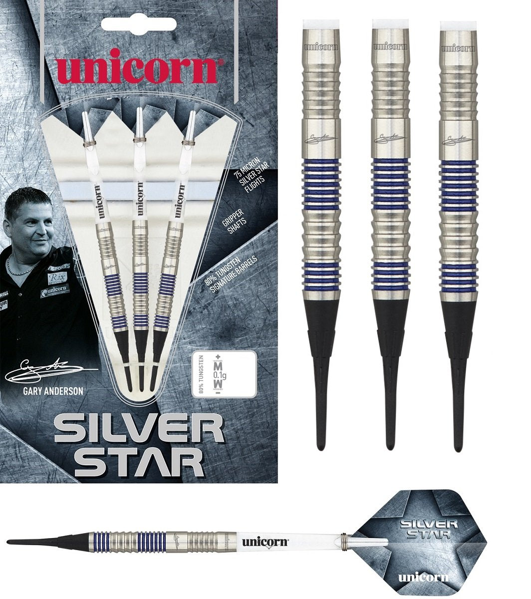 Gary Anderson Silver Star Style 3 80% Tungsten Soft Tip Darts by Unicorn