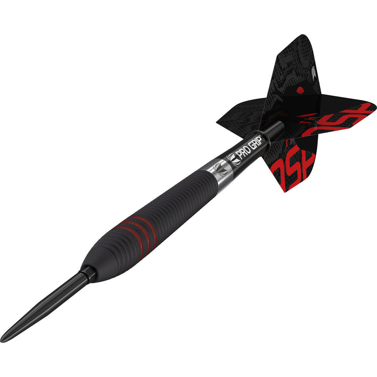 Nathan Aspinall 80 Black Steel Tip Darts close up image highlighting the black barrel coating and grip detail