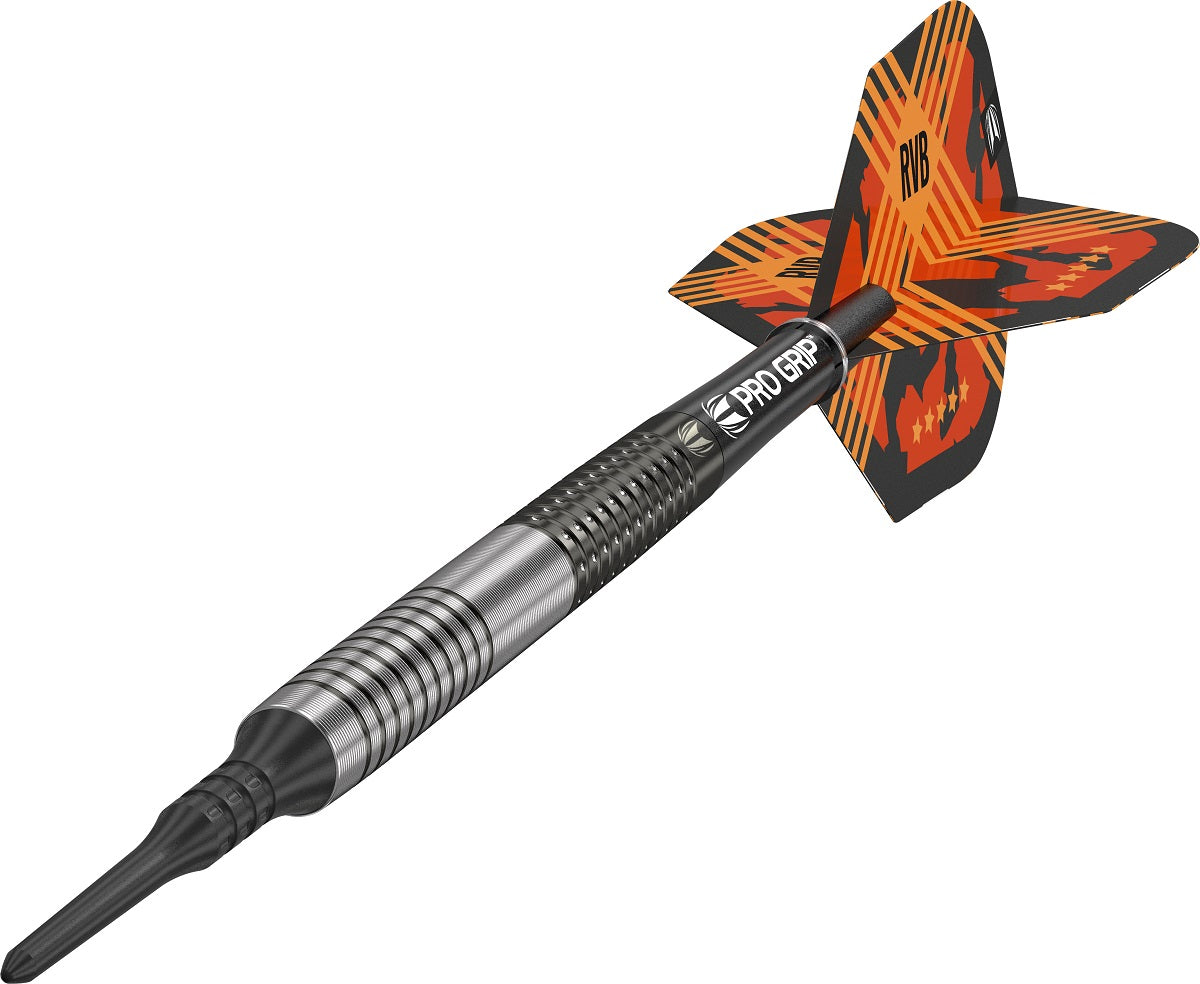 Raymond van Barneveld RVB95 G3 Soft Tip Darts close up image highlighting the barrel grip texture and precision machining detail