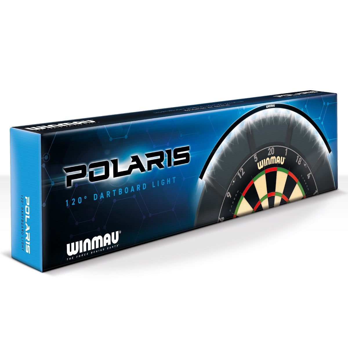 Winmau Polaris 120 Dartboard Light outer box image showing the retail packaging and branding