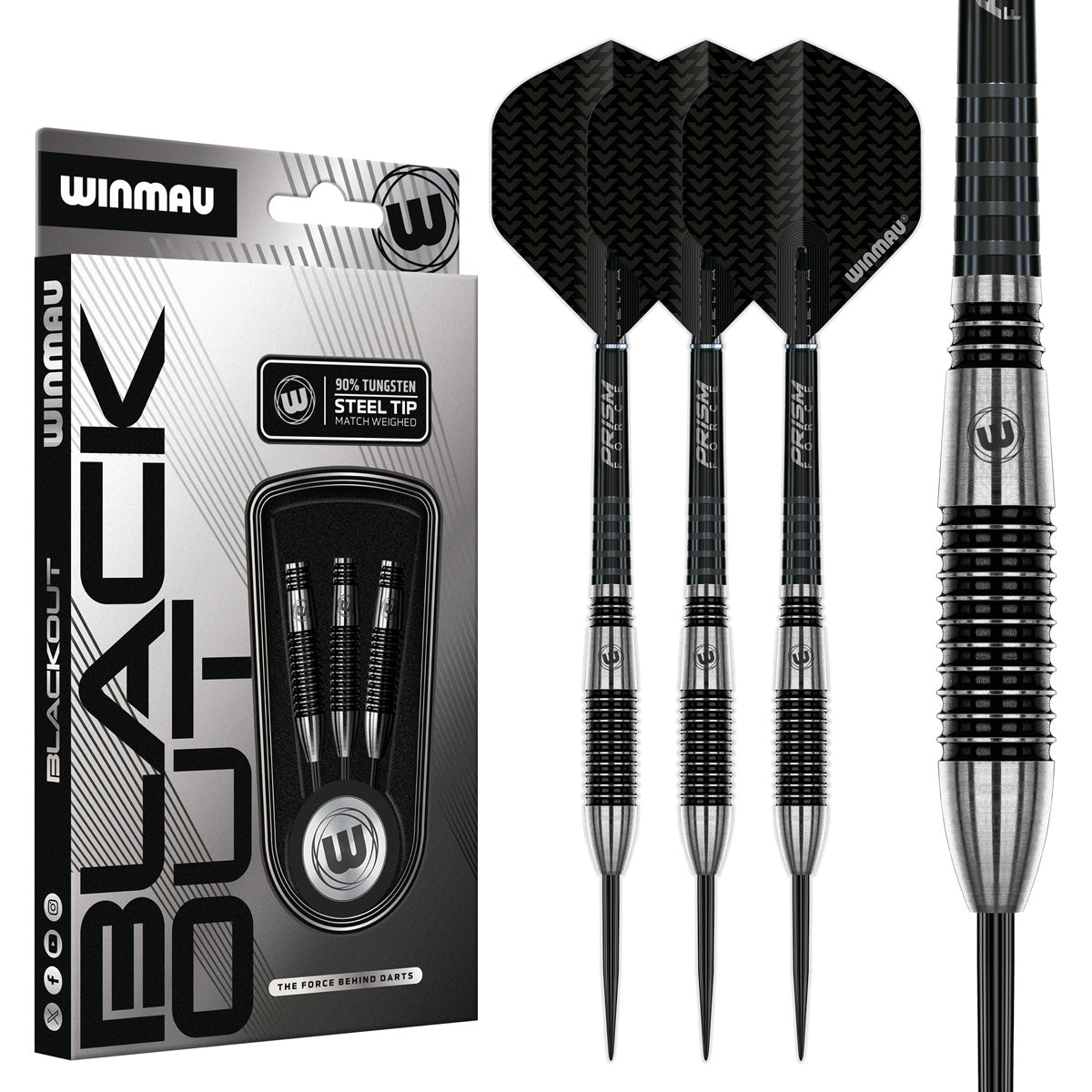 Winmau Blackout 90% Tungsten Steel Tip Darts - Bomb Barrel