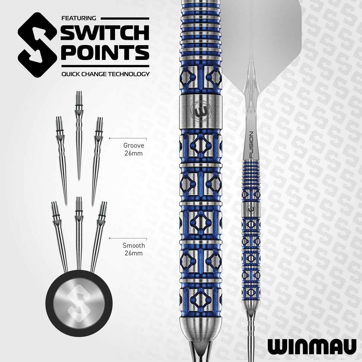 Winmau Lunaris Parallel 90% Tungsten Switch Point Steel Tip Darts