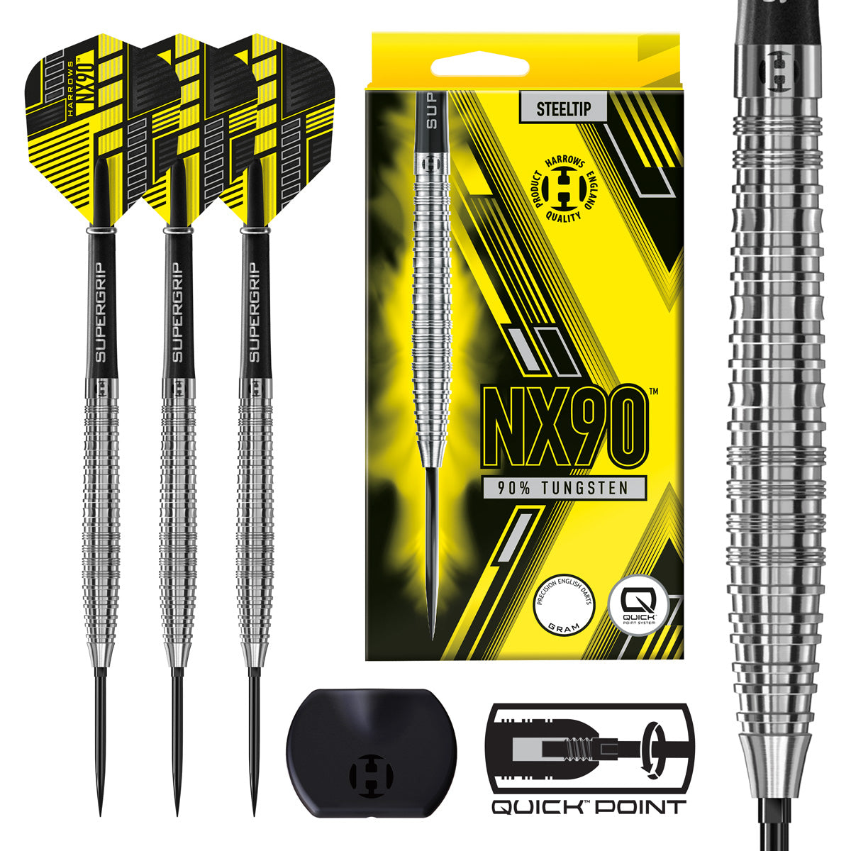 Harrows NX-90 Tapered 90% Tungsten QP Steel Tip Darts – Double Top