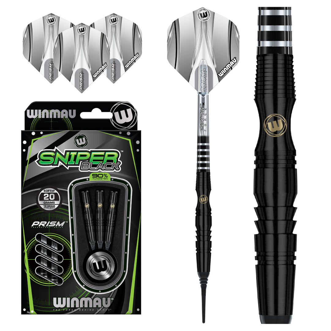 Sniper Black 90% Tungsten Soft Tip Darts by Winmau