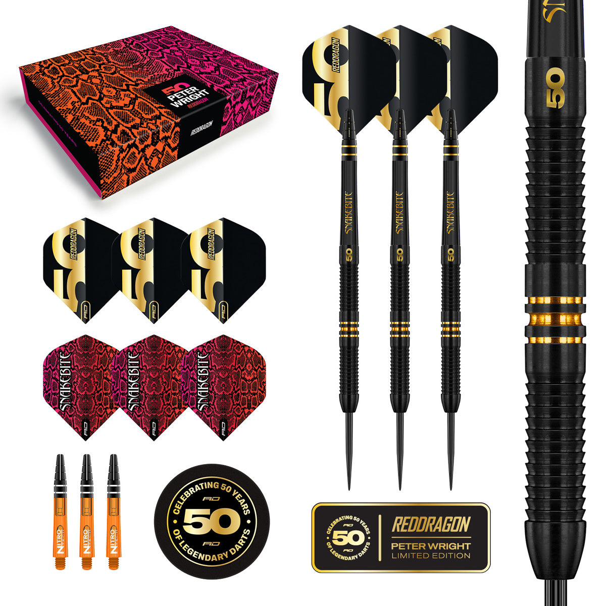 Red Dragon Peter Wright 50 Years Limited Edition 90% Tungsten Steel Tip Darts