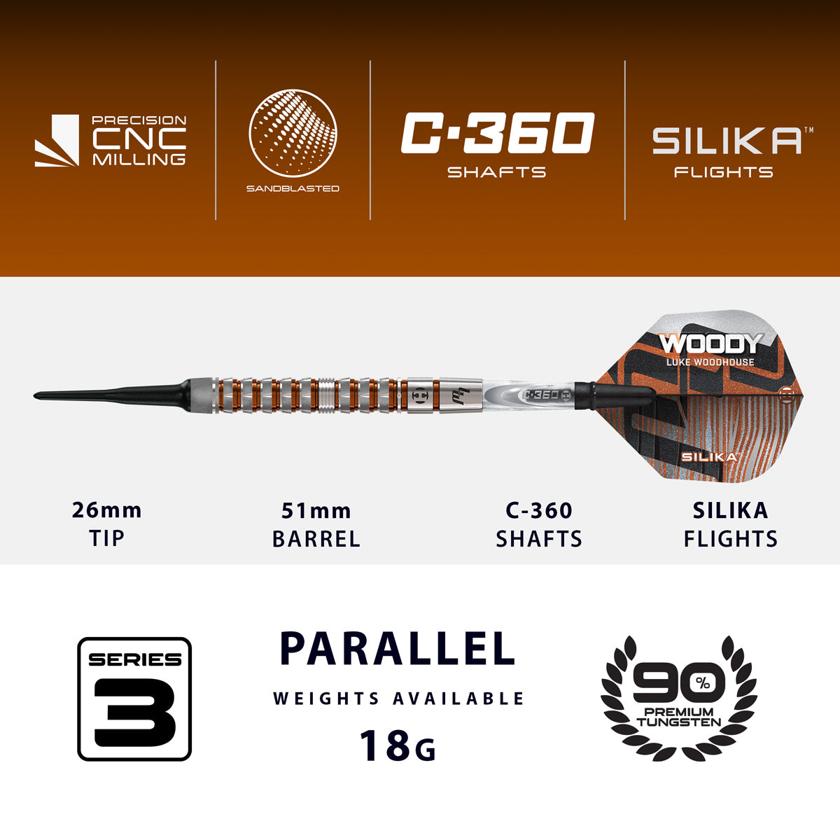 Harrows Luke Woodhouse Series 3 90% Tungsten Soft Tip Darts