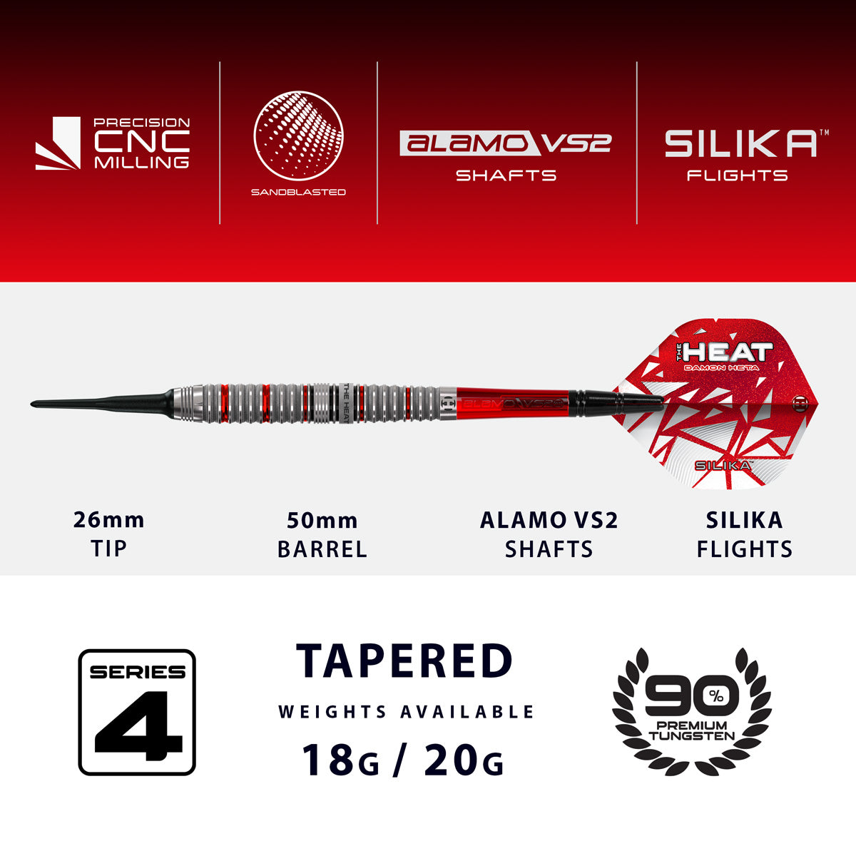Harrows Damon Heta Series 4 90% Tungsten Soft Tip Darts
