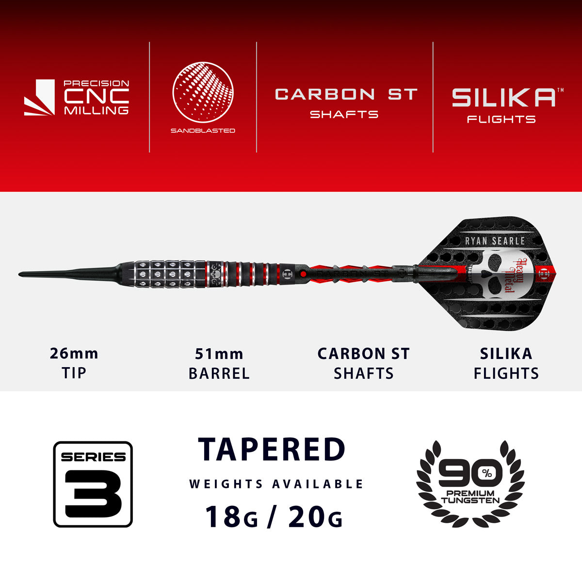 Harrows Ryan Searle Series 3 90% Tungsten Soft Tip Darts
