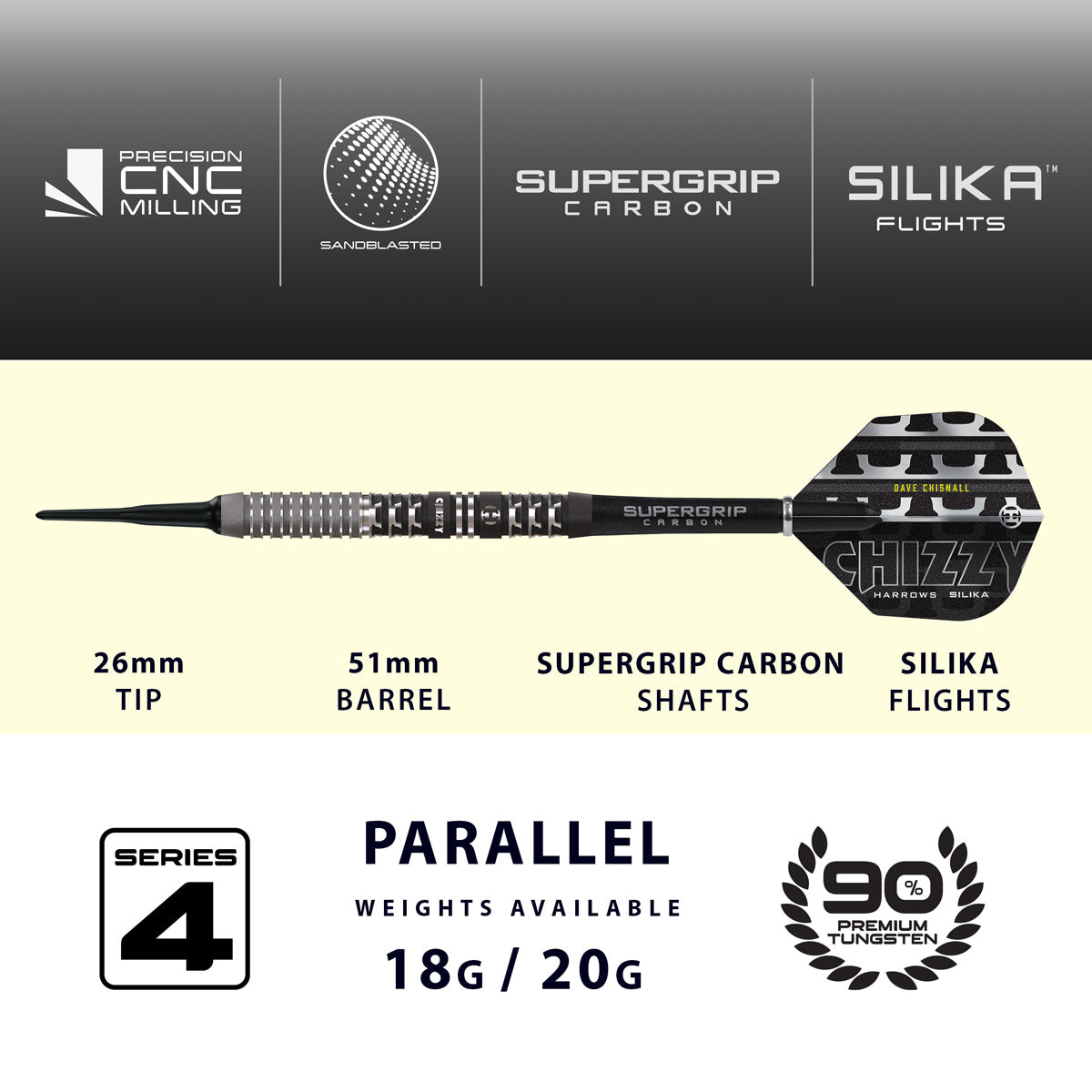 Harrows Dave Chisnall Chizzy Series 4 90% Tungsten Soft Tip Darts