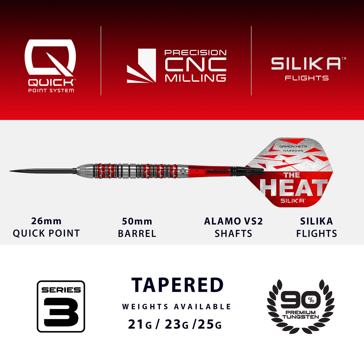 Harrows Damon Heta Series 3 90% Tungsten QP Steel Tip Darts
