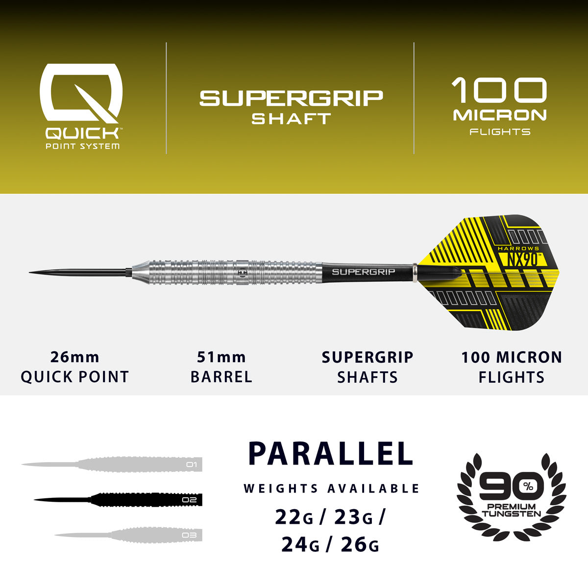 Harrows NX90 Parallel 90% Tungsten QP Steel Tip Darts – Double Top