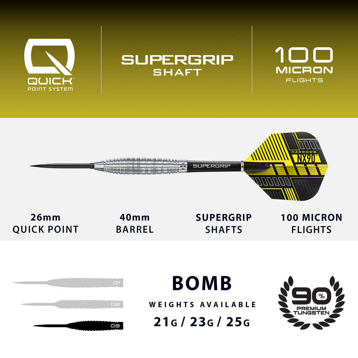 Harrows NX90 Bomb 90% Tungsten QP Steel Tip Darts – Double Top Darts