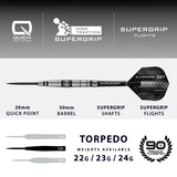 Harrows Supergrip Torpedo 90% Tungsten QP Steel Tip Darts