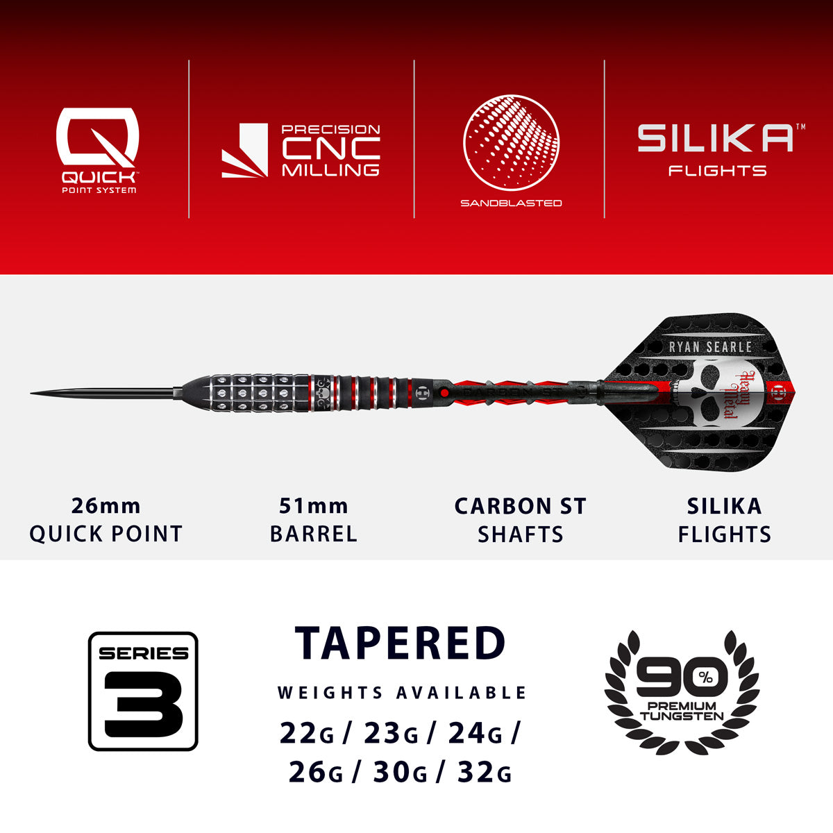 Harrows Ryan Searle Series 3 90% Tungsten QP Steel Tip Darts