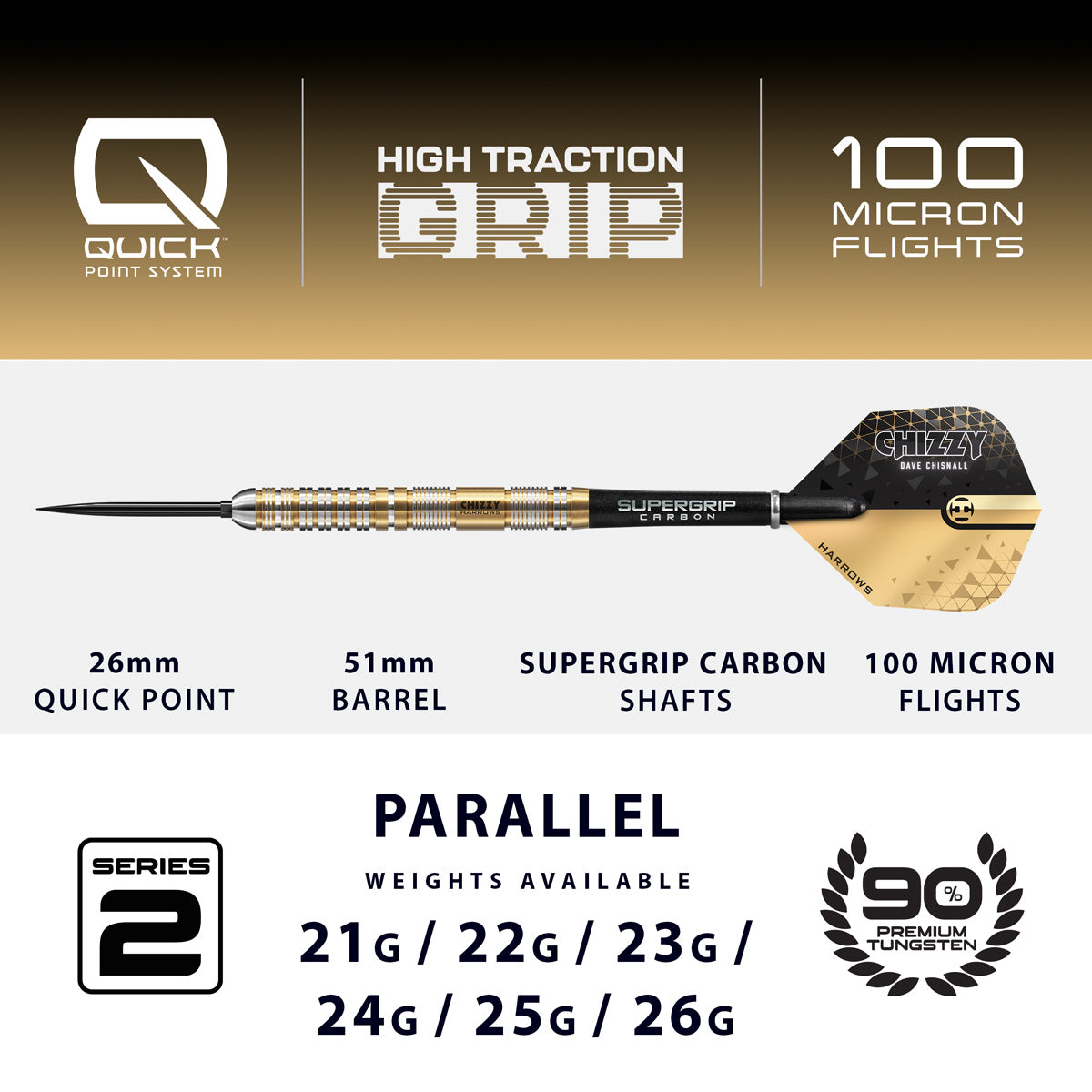 Harrows Dave Chisnall Chizzy Series 2 90% Tungsten QP Steel Tip Darts