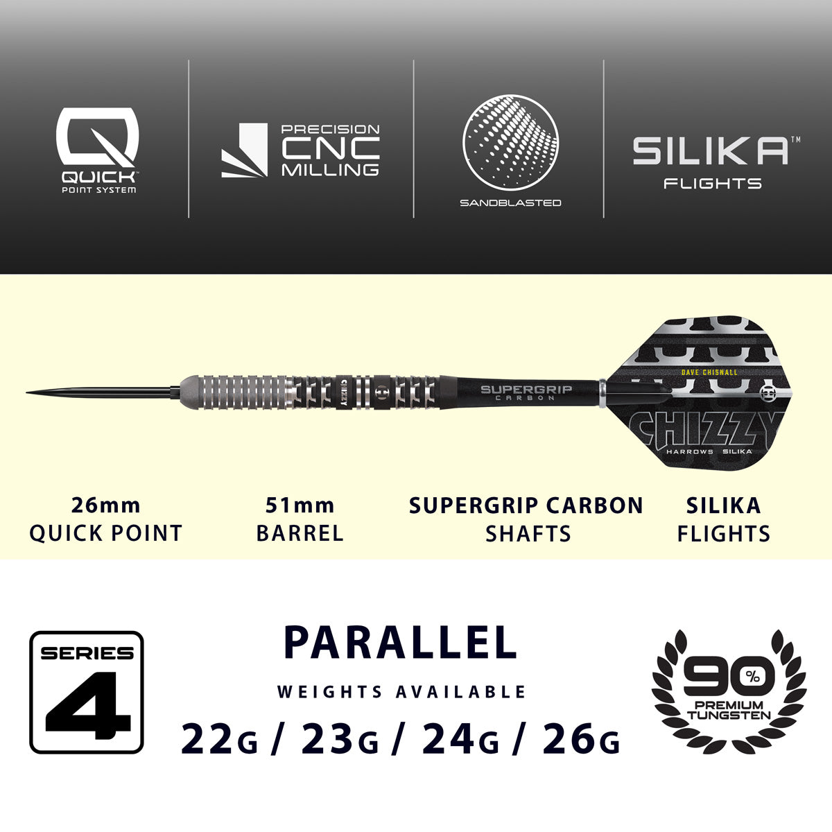 Harrows Dave Chisnall Chizzy Series 4 90% Tungsten QP Steel Tip Darts