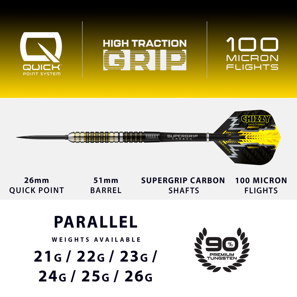 Harrows Dave Chisnall Chizzy Series 1 90% Tungsten QP Steel Tip Darts