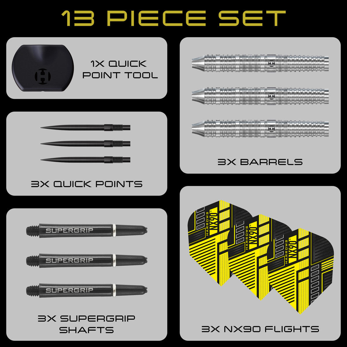 Harrows NX90 Parallel 90% Tungsten QP Steel Tip Darts