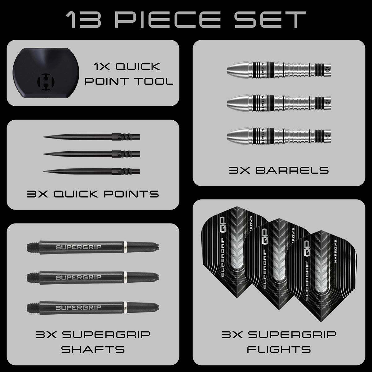 Harrows Supergrip Bomb 90% Tungsten QP Steel Tip Darts