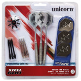 MM600 Steel Tip Darts main product image showing the darts, packaging, flights, shafts, and included accessories