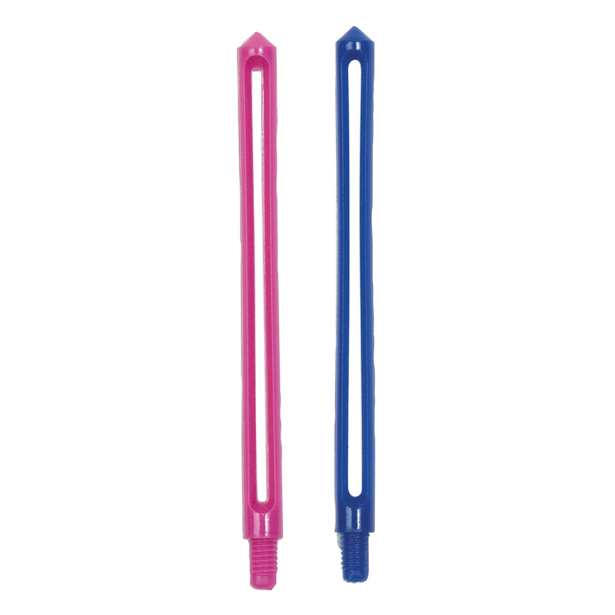 Unicorn Phase 5 / Sigma Spare Top plastic shaft inserts, one pink and one blue, shown vertically side-by-side on a plain white background.