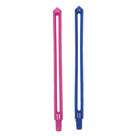 Unicorn Phase 5 / Sigma Spare Top plastic shaft inserts, one pink and one blue, shown vertically side-by-side on a plain white background.