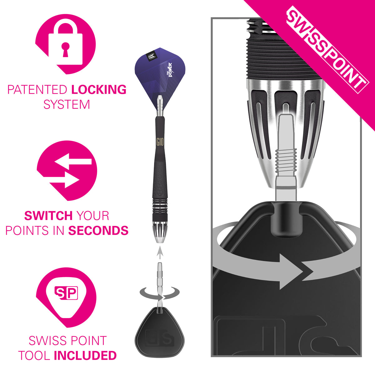 Phil Taylor Power 9five G10 95% Tungsten Swiss Point Steel Tip Darts by Target