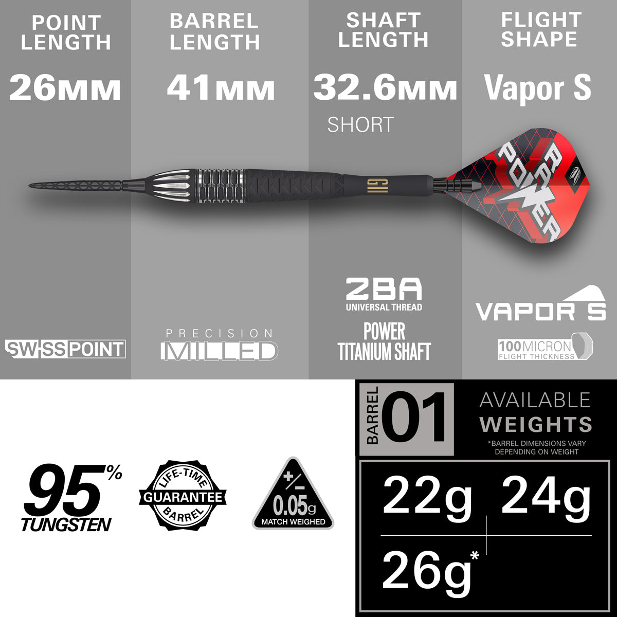 Phil Taylor Raw Power G11 95% Tungsten SP Steel Tip Darts by