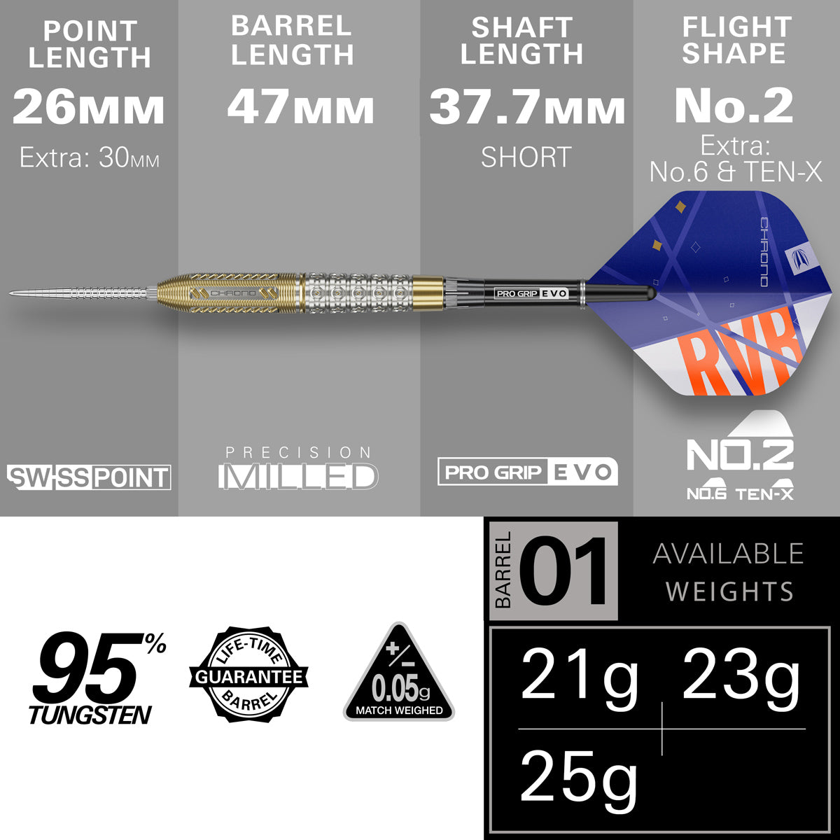 Target Raymond Van Barneveld Chrono 95% SP Steel Tip Darts