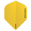 A single bright yellow dart flight with the brand name 'VICTORY' printed vertically in black on the right side and 'XS100' printed near the bottom, shown on a plain white background.