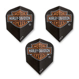 Three black Harley-Davidson dart flights arranged on a white background, each featuring the brand's signature orange and white shield logo.