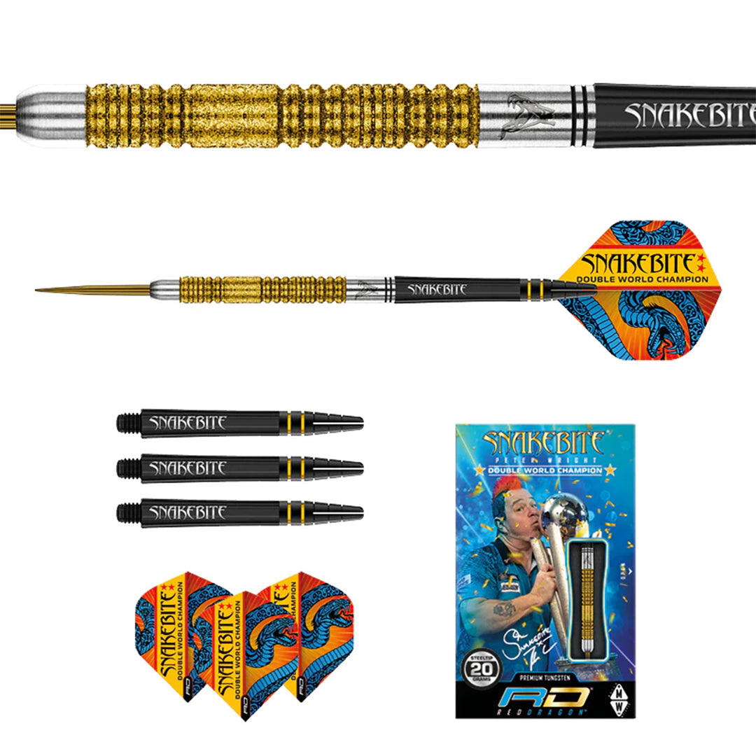 Peter Wright Snakebite Double World Champion SE Gold Plus 85% Tungsten Steel Tip Darts by Red Dragon